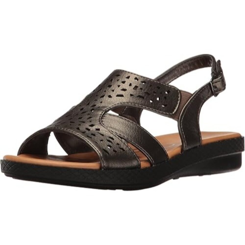 Easy Street Women's Bolt Flat Sandal Open Toe Heel Strap Pewter Gray Size 6